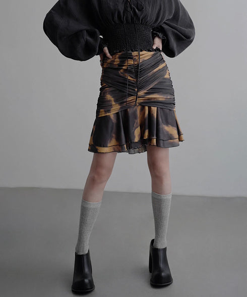 Smoke Dye Ruched Flounce Skirt